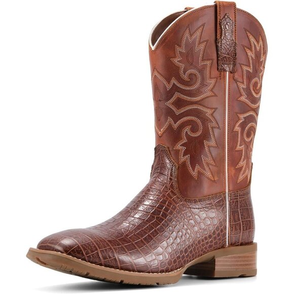 Men‘s Natural Caiman Belly Leather Cowboy Bold Crocodile Texture Square Toe Boot main image 6